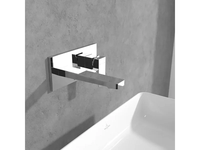 Mitigeur lavabo mural VILLEROY ET BOCH Architectura Square avec vidage Push Open Chrome + corps encastré