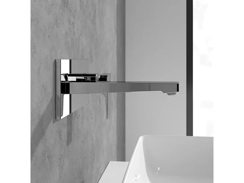 Mitigeur lavabo mural VILLEROY ET BOCH Architectura Square avec vidage Push Open Chrome + corps encastré