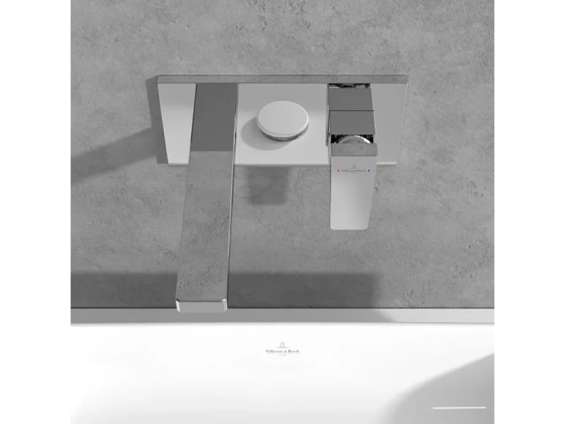 Mitigeur lavabo mural VILLEROY ET BOCH Architectura Square avec vidage Push Open Chrome + corps encastré
