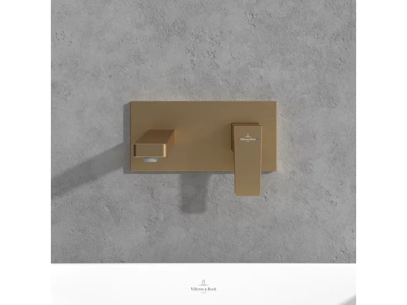 Mitigeur lavabo mural VILLEROY ET BOCH Architectura Square avec vidage Push Open Or brossé + corps encastré