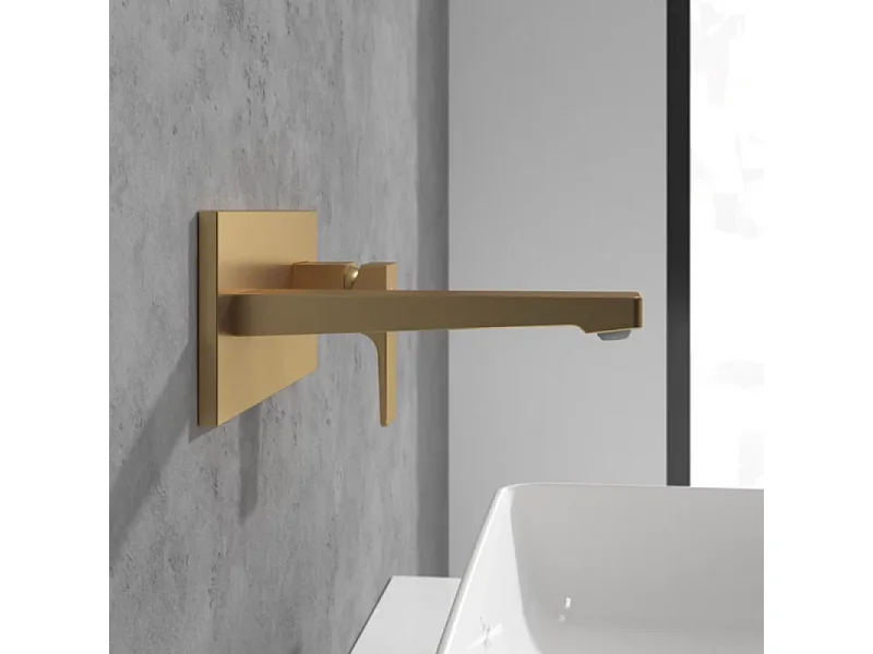 Mitigeur lavabo mural VILLEROY ET BOCH Architectura Square avec vidage Push Open Or brossé + corps encastré
