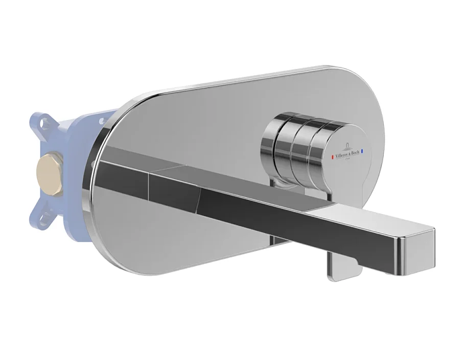 Mitigeur lavabo mural VILLEROY ET BOCH Architectura avec vidage Push Open chrome + corps encastré