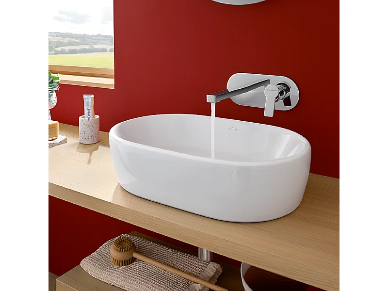 Mitigeur lavabo mural VILLEROY ET BOCH Architectura avec vidage Push Open chrome + corps encastré