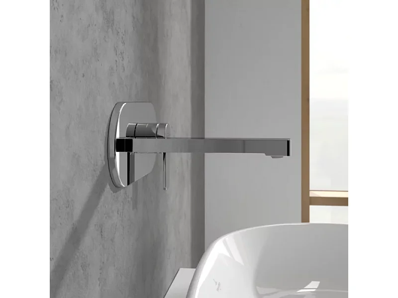 Mitigeur lavabo mural VILLEROY ET BOCH Architectura avec vidage Push Open chrome + corps encastré
