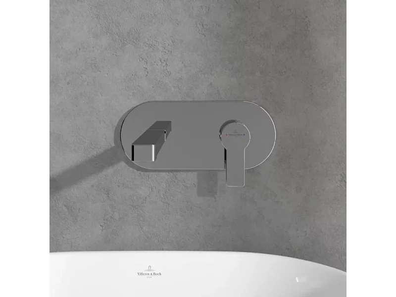 Mitigeur lavabo mural VILLEROY ET BOCH Architectura avec vidage Push Open chrome + corps encastré