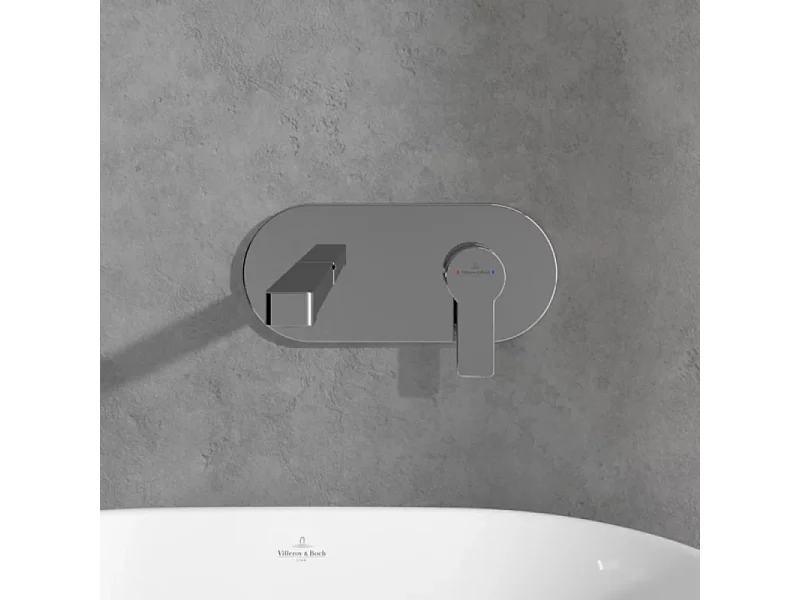 Mitigeur lavabo mural VILLEROY ET BOCH Architectura avec vidage Push Open chrome + corps encastré