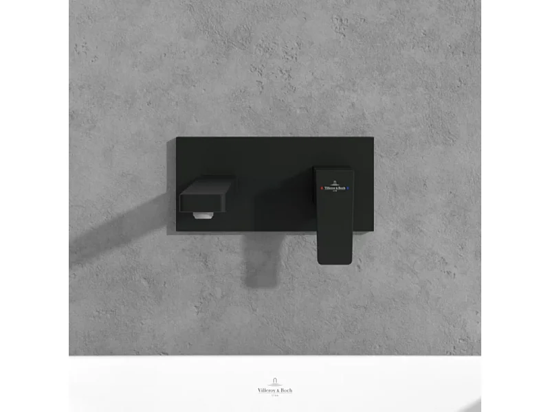Mitigeur lavabo mural VILLEROY ET BOCH Architectura Square avec vidage Push Open Noir mat + corps encastré