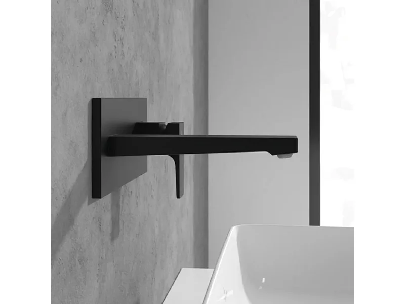 Mitigeur lavabo mural VILLEROY ET BOCH Architectura Square avec vidage Push Open Noir mat + corps encastré