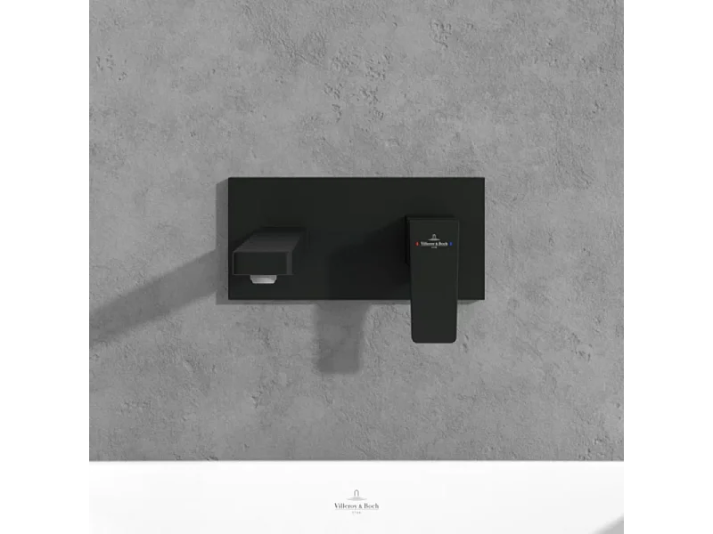 Mitigeur lavabo mural VILLEROY ET BOCH Architectura Square avec vidage Push Open Noir mat + corps encastré