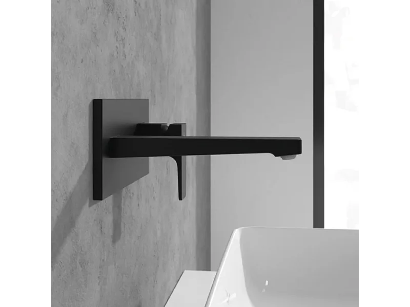 Mitigeur lavabo mural VILLEROY ET BOCH Architectura Square avec vidage Push Open Noir mat + corps encastré
