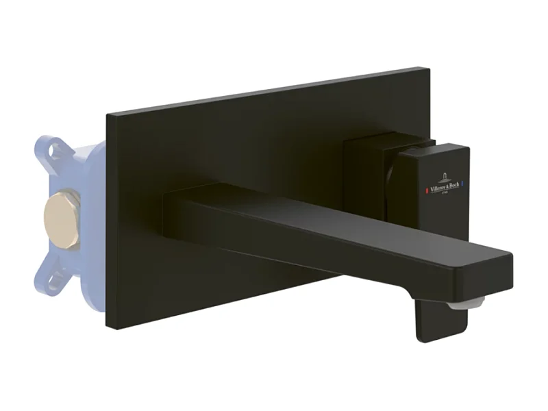 Mitigeur lavabo mural VILLEROY ET BOCH Architectura Square avec vidage Push Open Noir mat + corps encastré