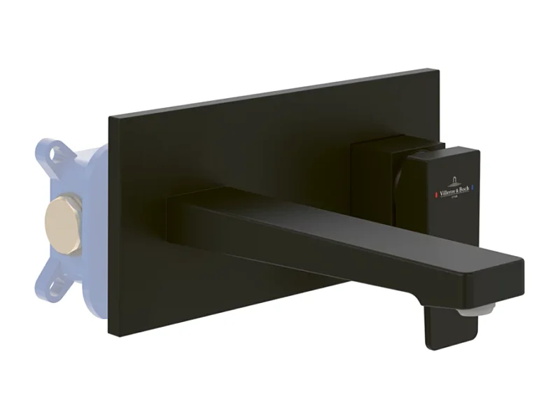 Mitigeur lavabo mural VILLEROY ET BOCH Architectura Square avec vidage Push Open Noir mat + corps encastré