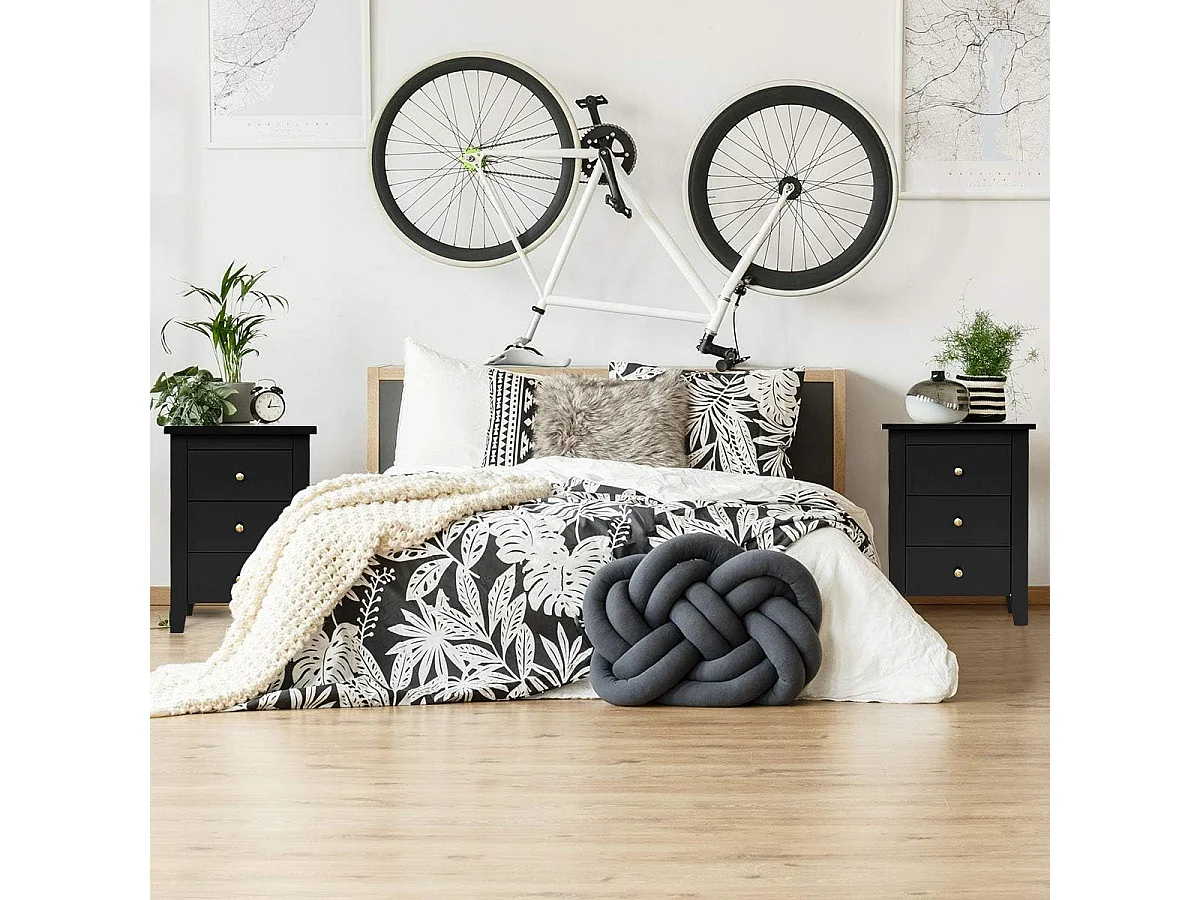 2er Set Nachttisch mit 3 Schubladen Nachtschrank für Boxspringbett 46 x 37 x 65 cm Schwarz