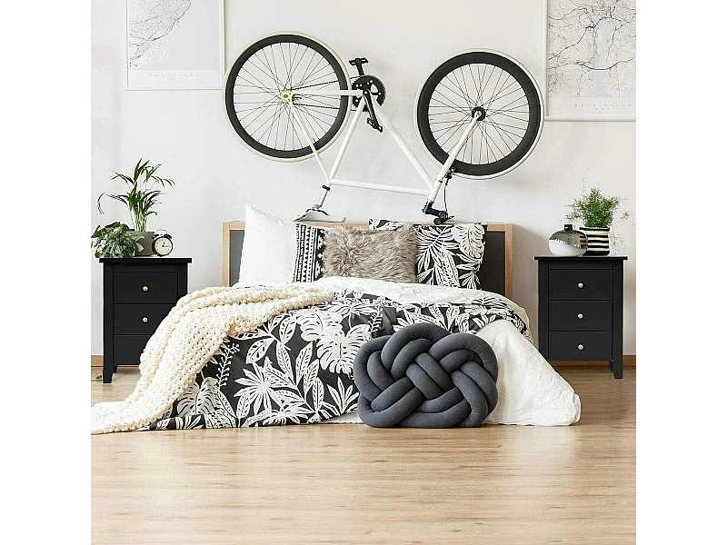 2er Set Nachttisch mit 3 Schubladen Nachtschrank für Boxspringbett 46 x 37 x 65 cm Schwarz