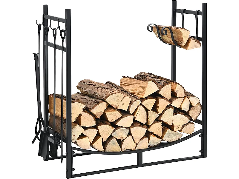 Kaminholzregal mit Kaminbesteck Set