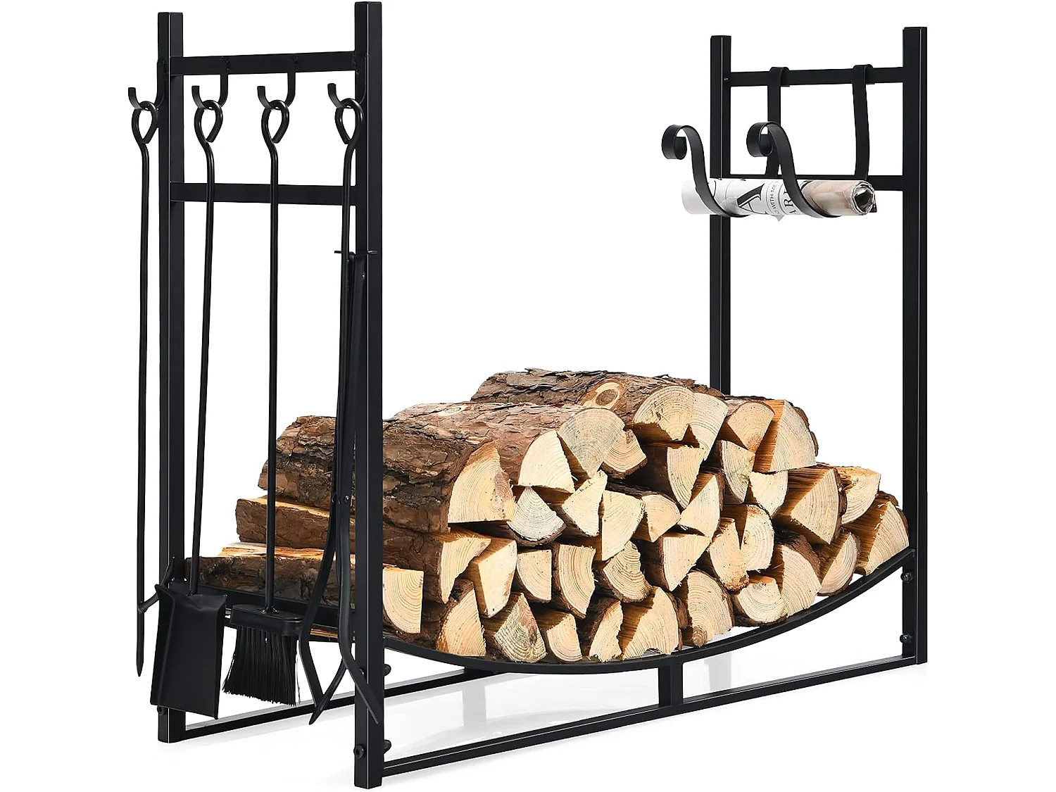 Kaminholzregal mit Kaminbesteck Set