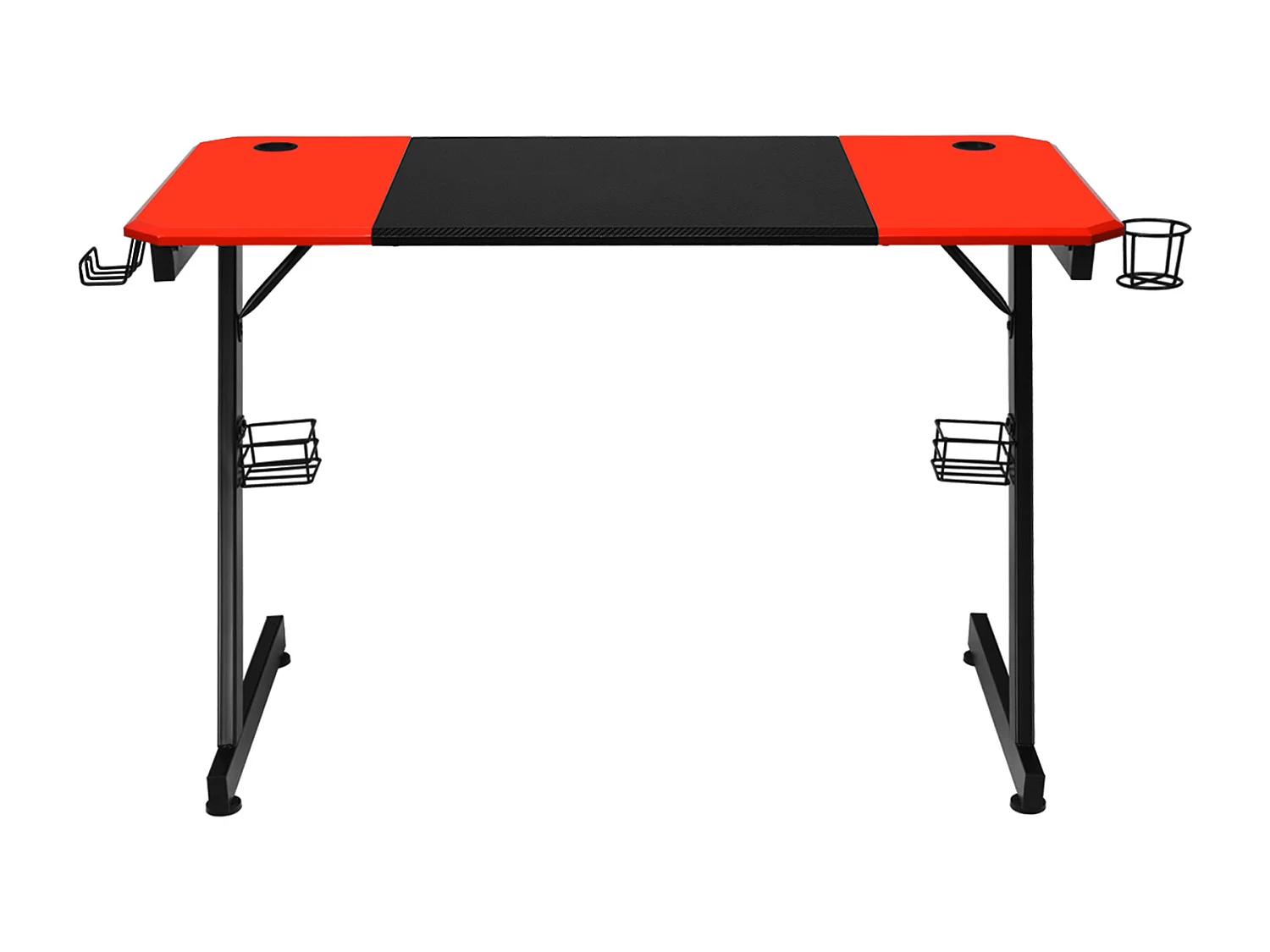 Bureau Gaming Porte-gobelet Crochet pour Ecouteurs Supports Audio Surface en Fibre de Carbone 120x60x76cm Noir+Rouge