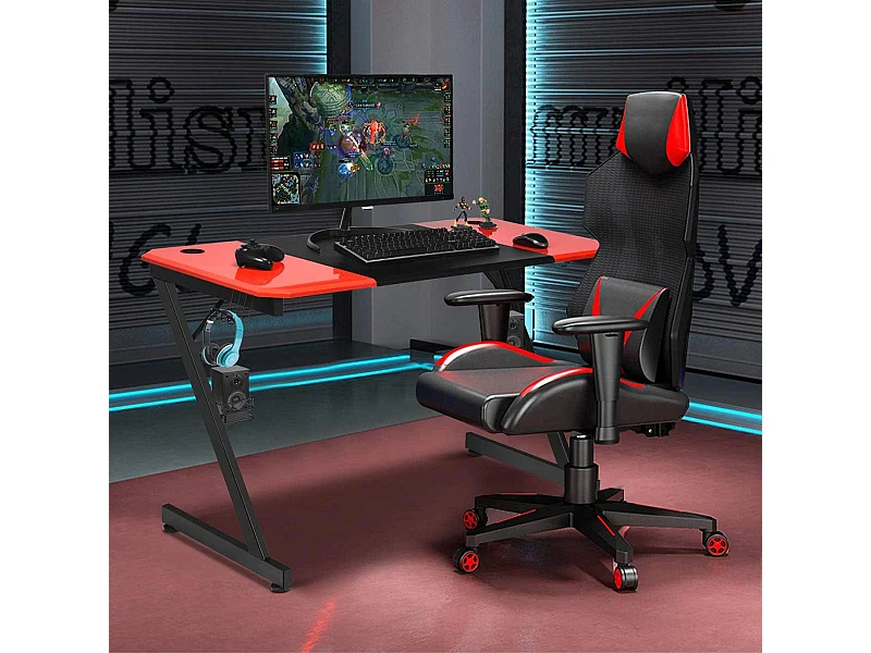 Scrivania da gaming con superficie in fibre di carbonio, Postazione da gaming professionale 120x60x76cm Nero rosso