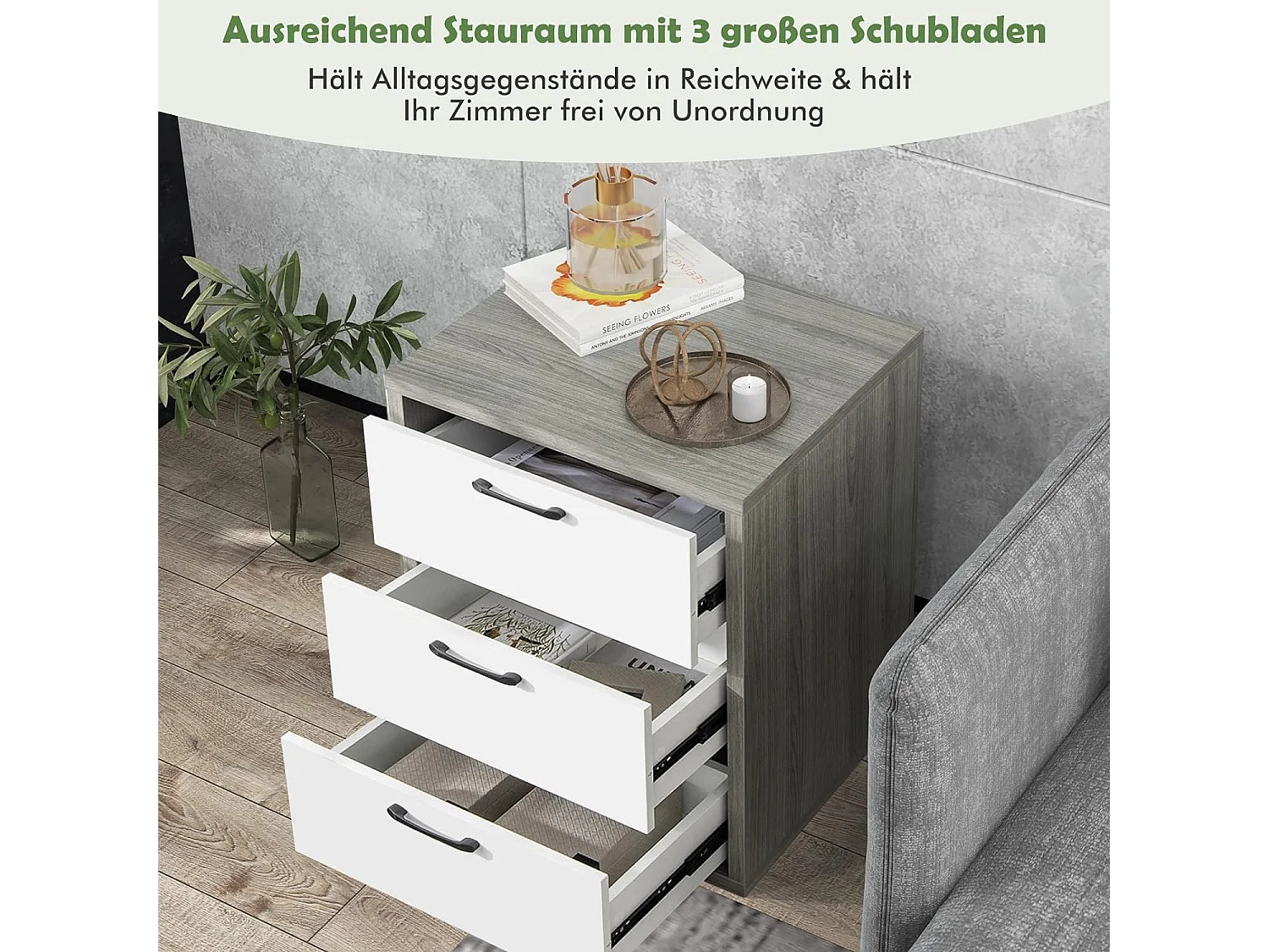 Nachttisch mit 3 Schubladen