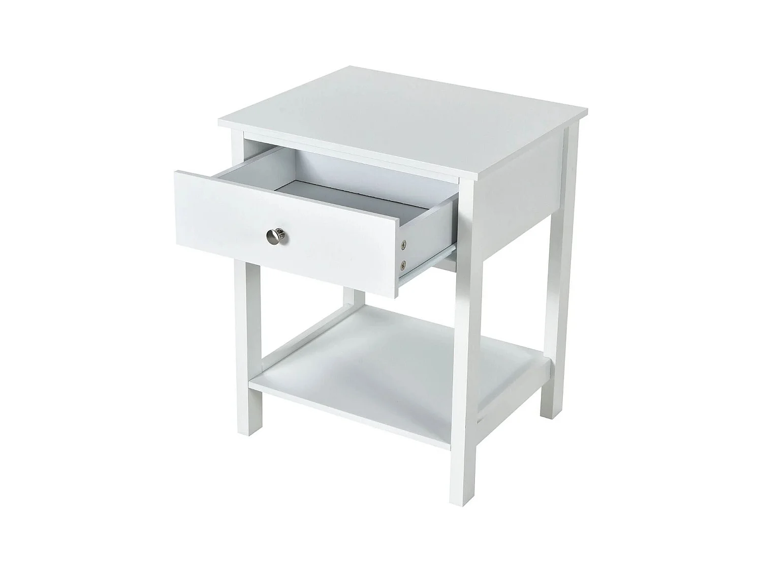 Set 2 comodini moderni con cassetto e mensola, Tavolini con 2 livelli per salone camera da letto corridoio Bianco
