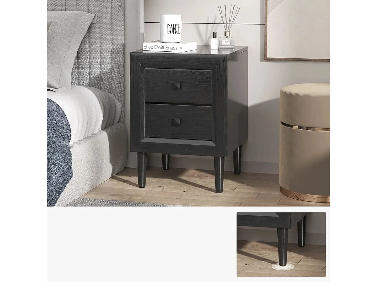 2er Set Nachttische Holz Beistelltisch mit 2 Schubladen Kaffeetisch modern Sofatisch Schwarz