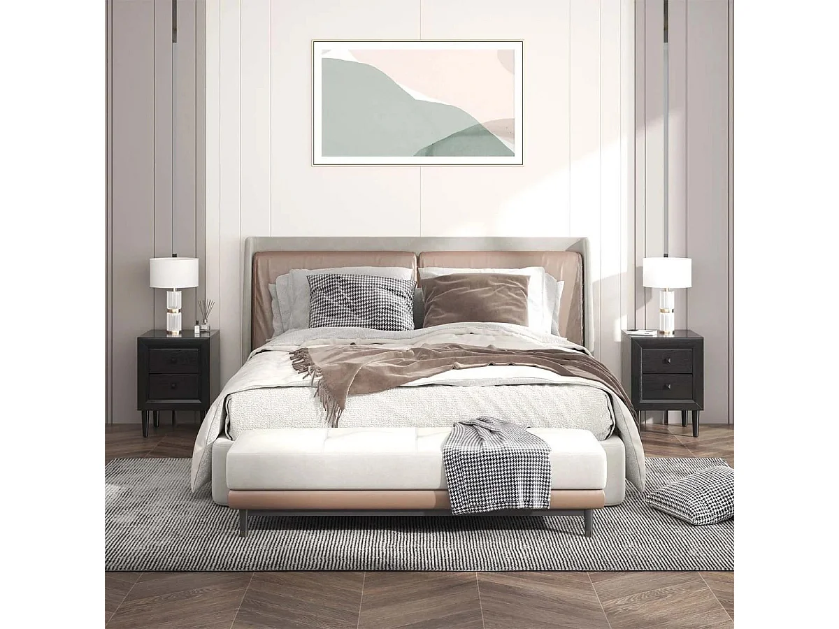 2er Set Nachttische Holz Beistelltisch mit 2 Schubladen Kaffeetisch modern Sofatisch Schwarz