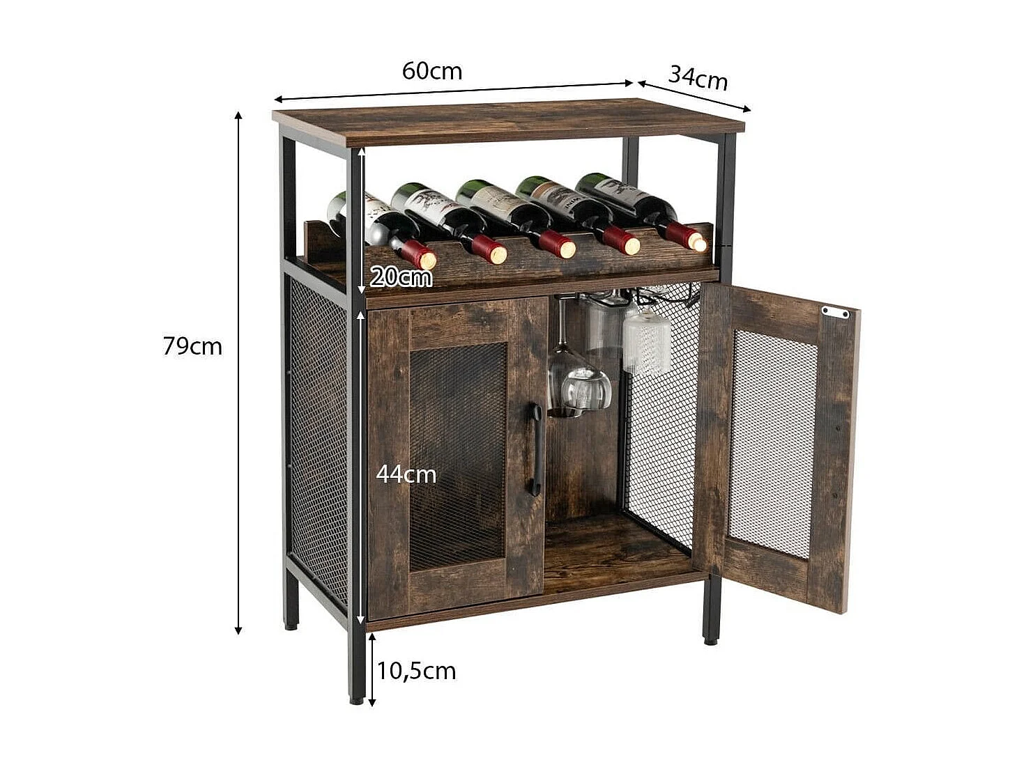 Vintage Weinschrank mit Abnehmbarem Weinregal & Integrierten Glashaltern Rustikales Braun