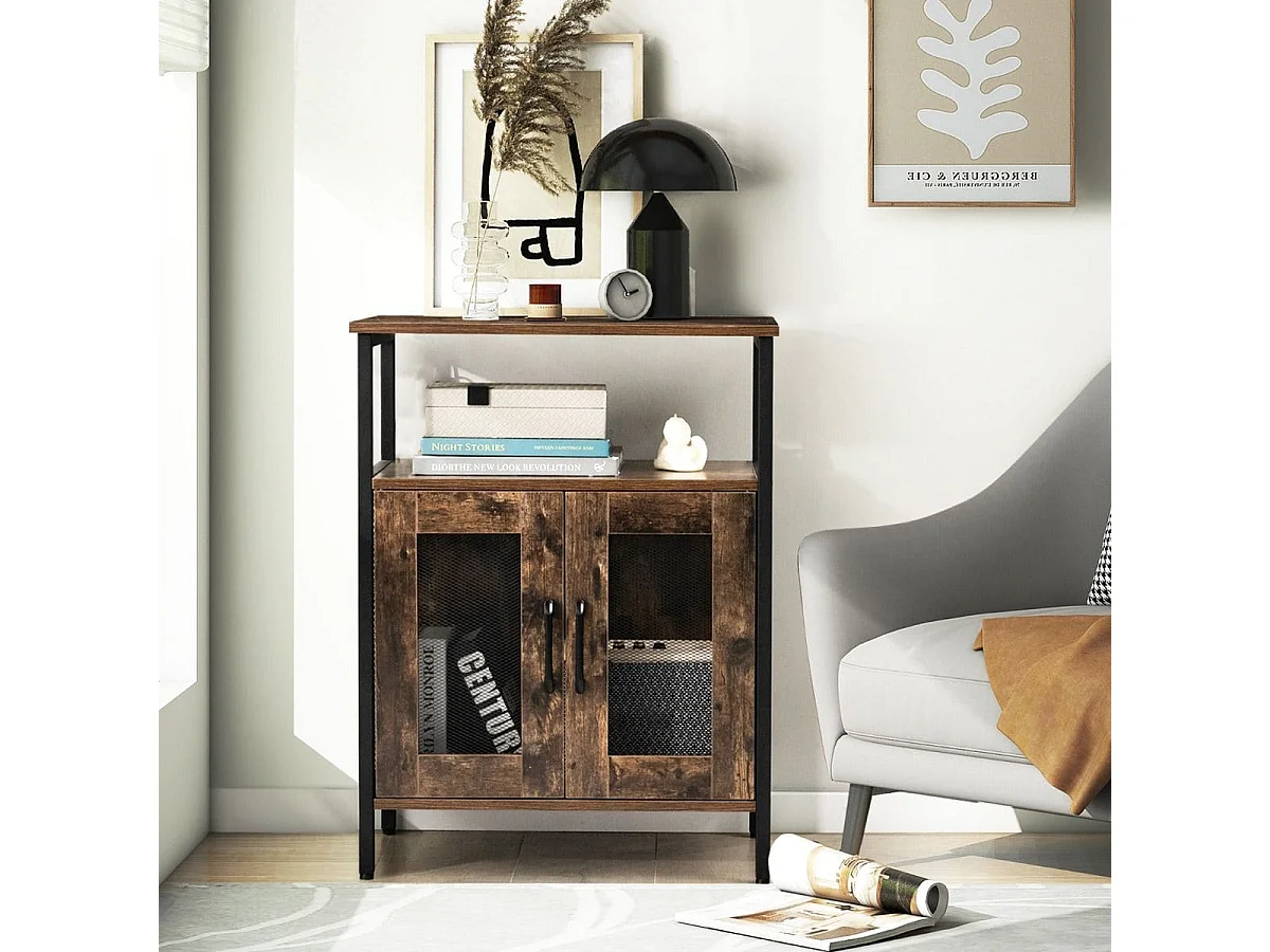 Vintage Weinschrank mit Abnehmbarem Weinregal & Integrierten Glashaltern Rustikales Braun