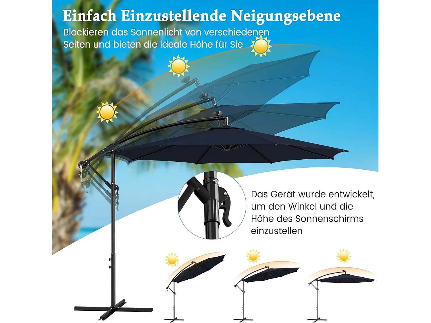 Ø300cm Sonnenschirm, LED Solar