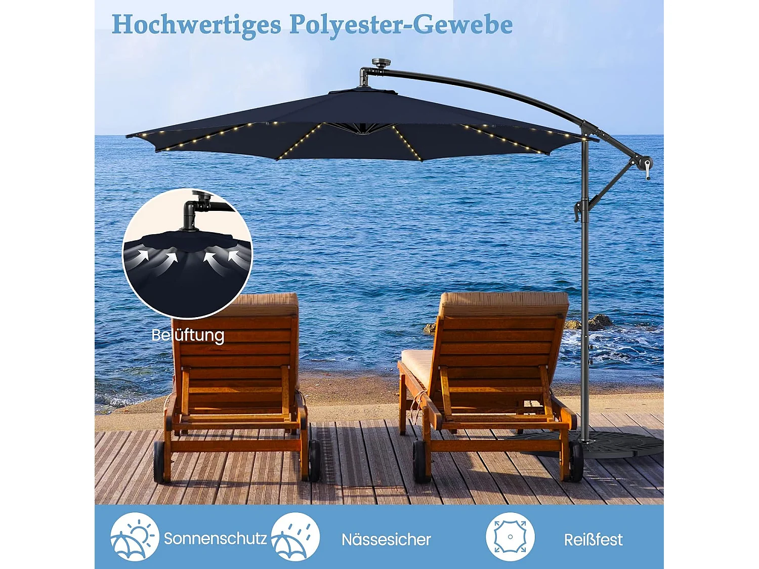 Ø300cm Sonnenschirm, LED Solar