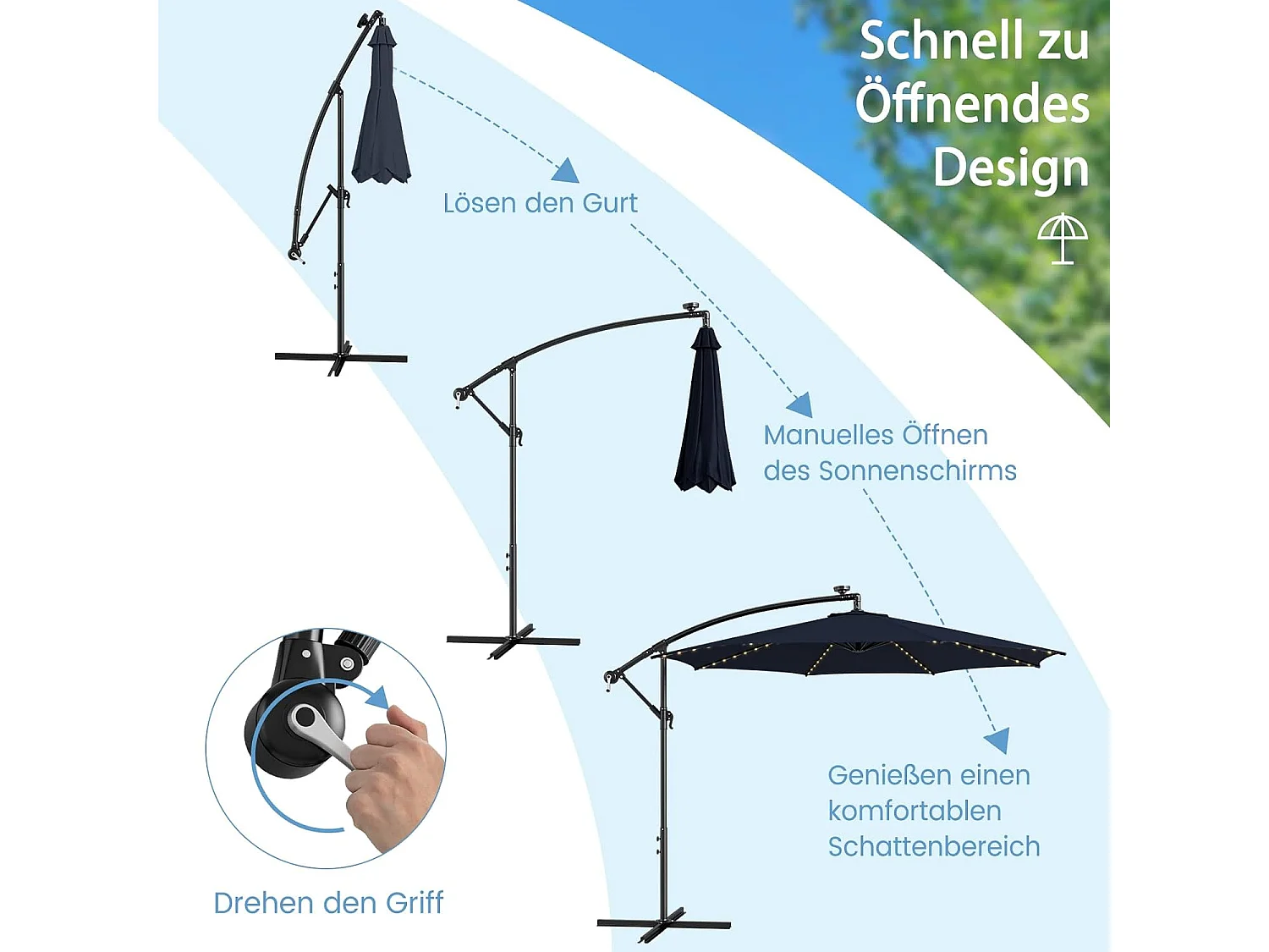 Ø300cm Sonnenschirm, LED Solar