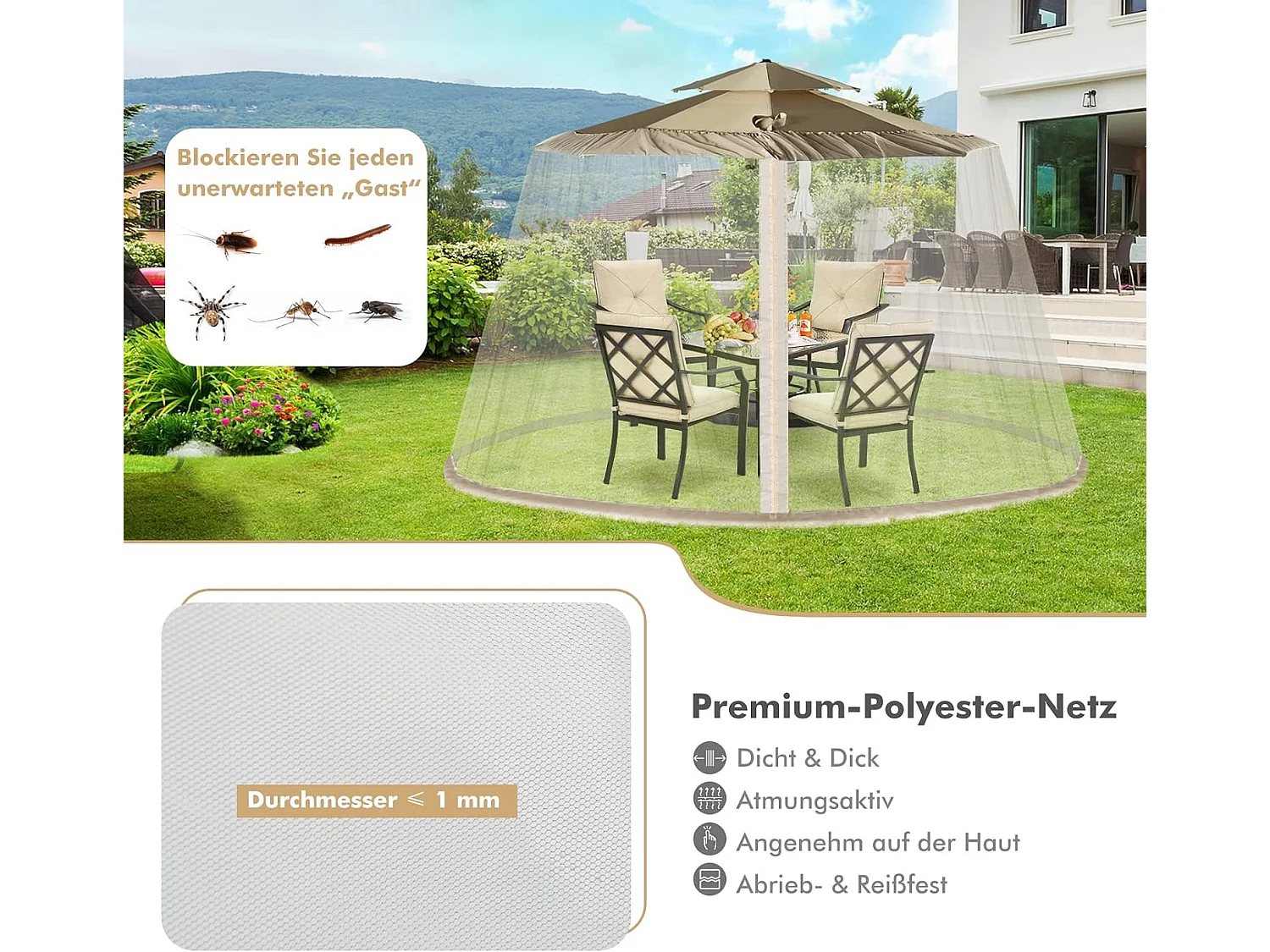 verstellbares Moskitonetz mit 2 Türen