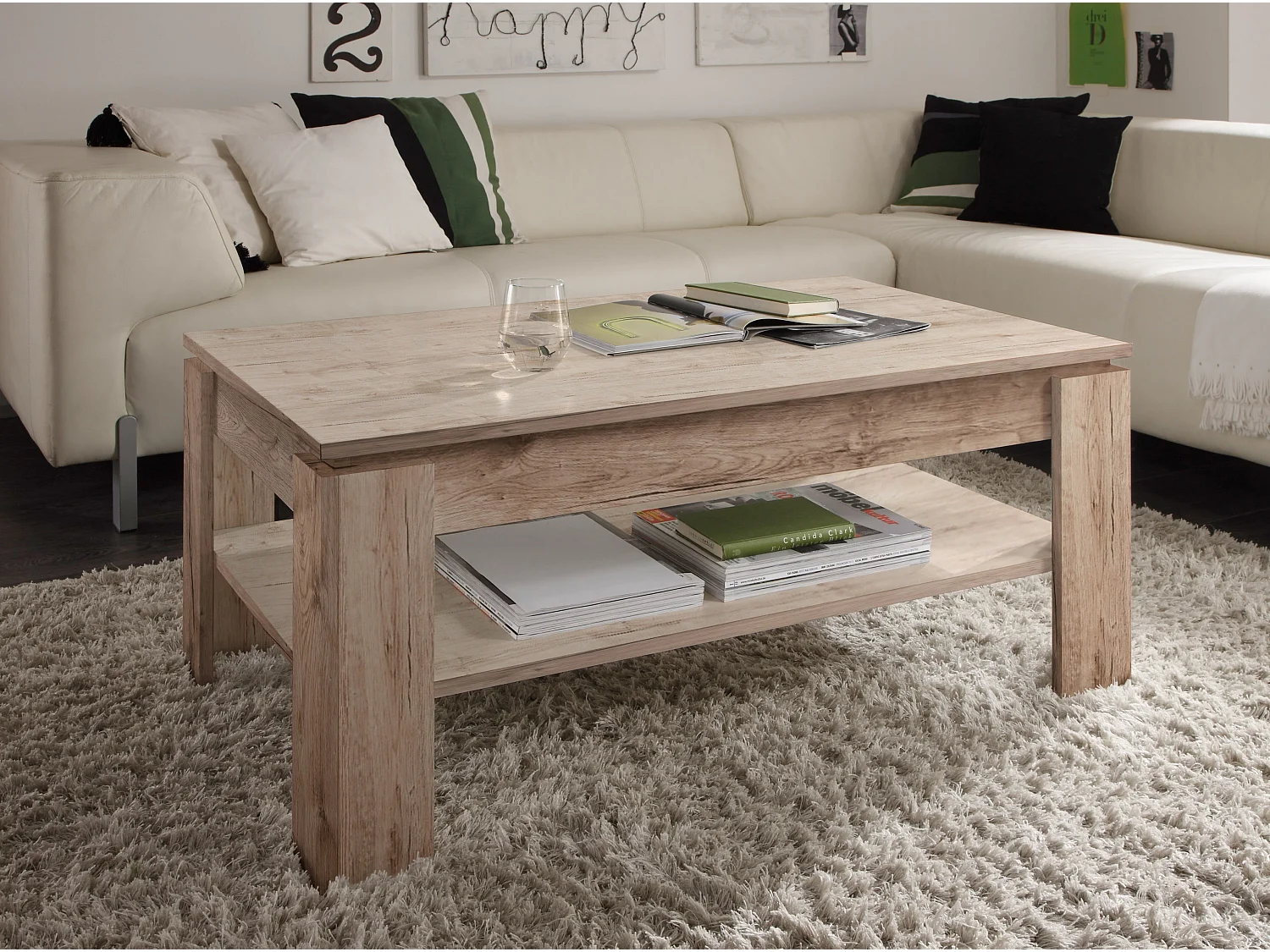 Meuble Salon-Séjour. Table basse en mélaminé bois clair. L-H-P : 110 - 47 - 65cm