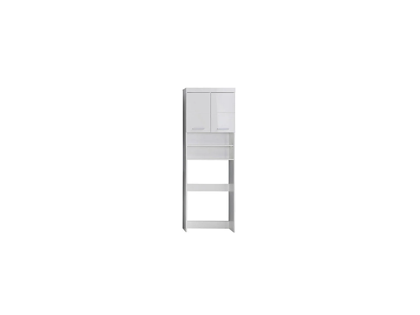 AmandaMandoBea Armoire de toilette avec miroir pour machine à laver, 2 portes, 2 compartiments ouverts, blanc, blanc brillant.