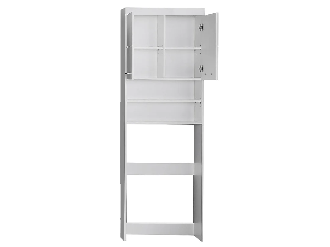 AmandaMandoBea Armoire de toilette avec miroir pour machine à laver, 2 portes, 2 compartiments ouverts, blanc, blanc brillant.