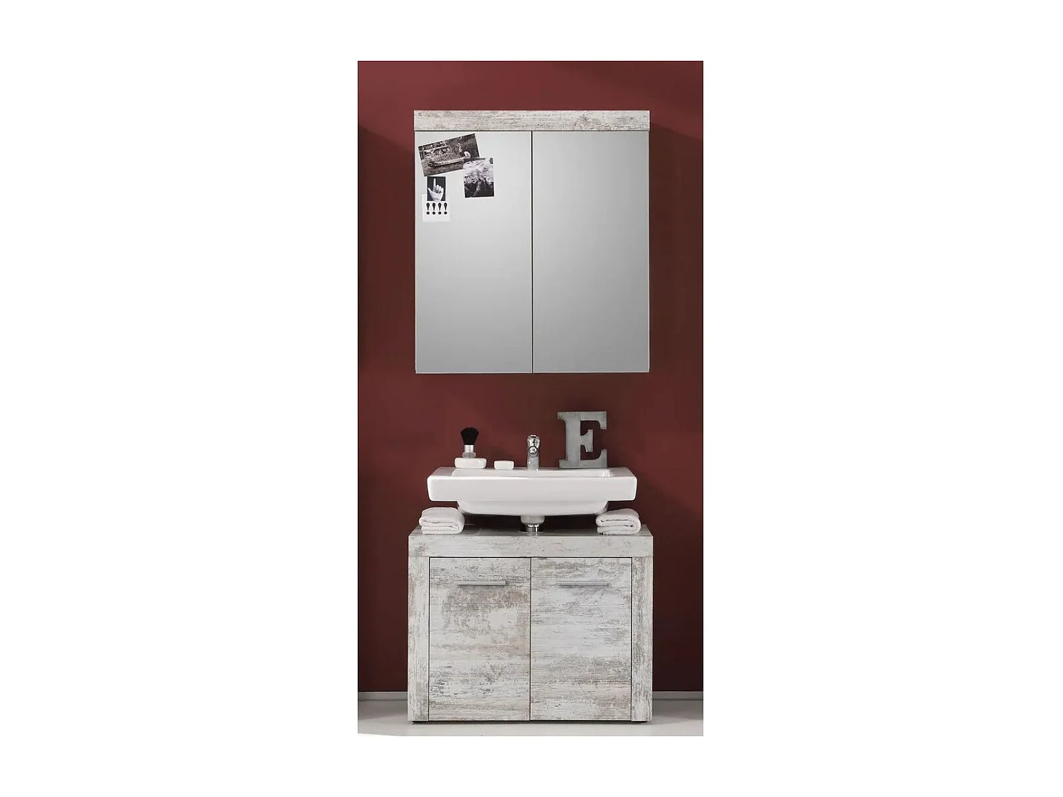 Armoire de toilette 2 portes mélaminé blanc avec miroir Cali