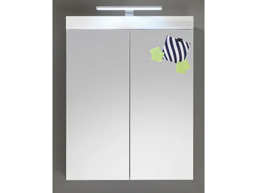AmandaMandoBea armoir de salle de bain avec miroir avec lumière, 2 portes, blanc brillant.