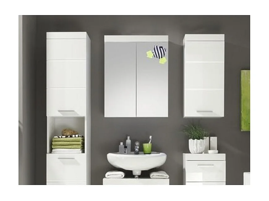 AmandaMandoBea armoir de salle de bain avec miroir avec lumière, 2 portes, blanc brillant.