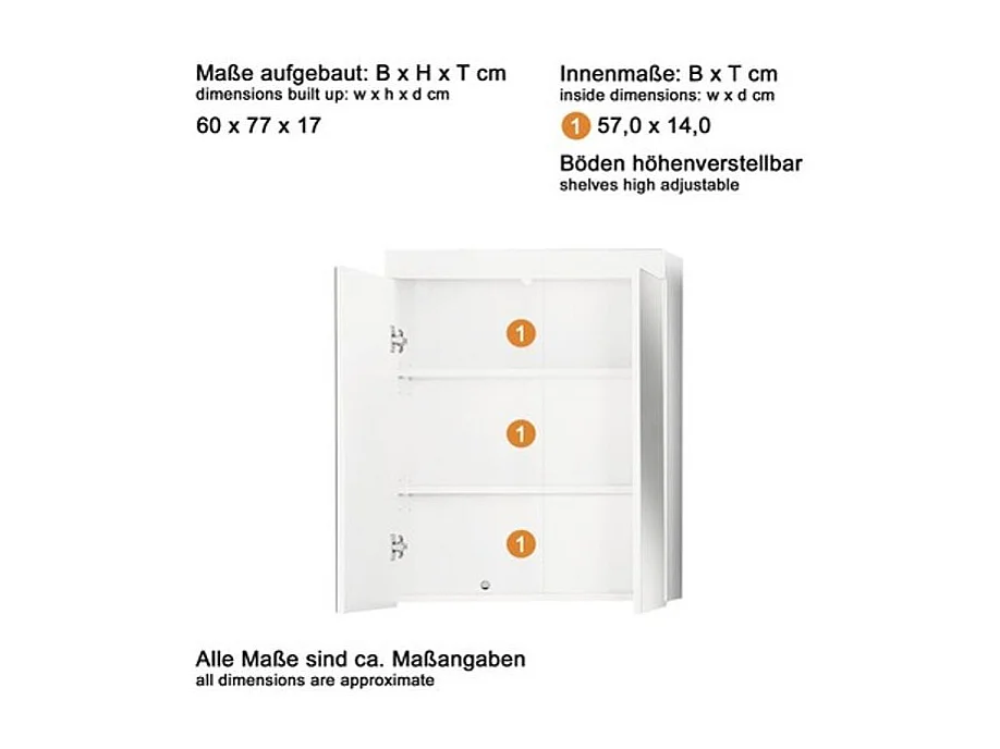 AmandaMandoBea armoir de salle de bain avec miroir avec lumière, 2 portes, blanc brillant.