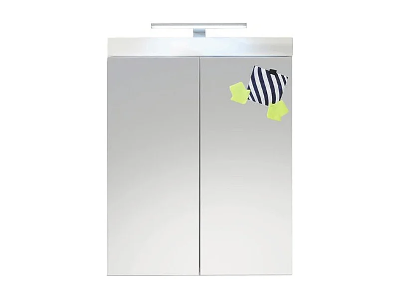 Armoire de toilette 2 portes blanc brillant avec miroir Kelia 60cm