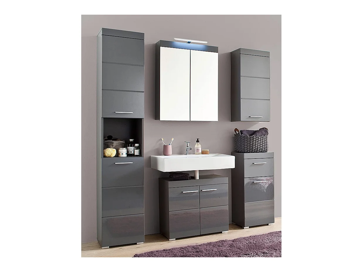 Armoire murale blanc et gris brillant Kelia 60cm