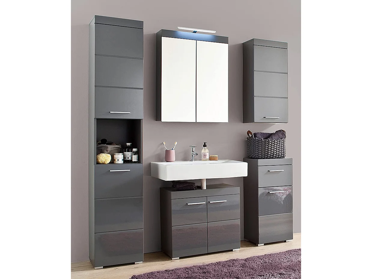 Armoire murale blanc et gris brillant Kelia 60cm