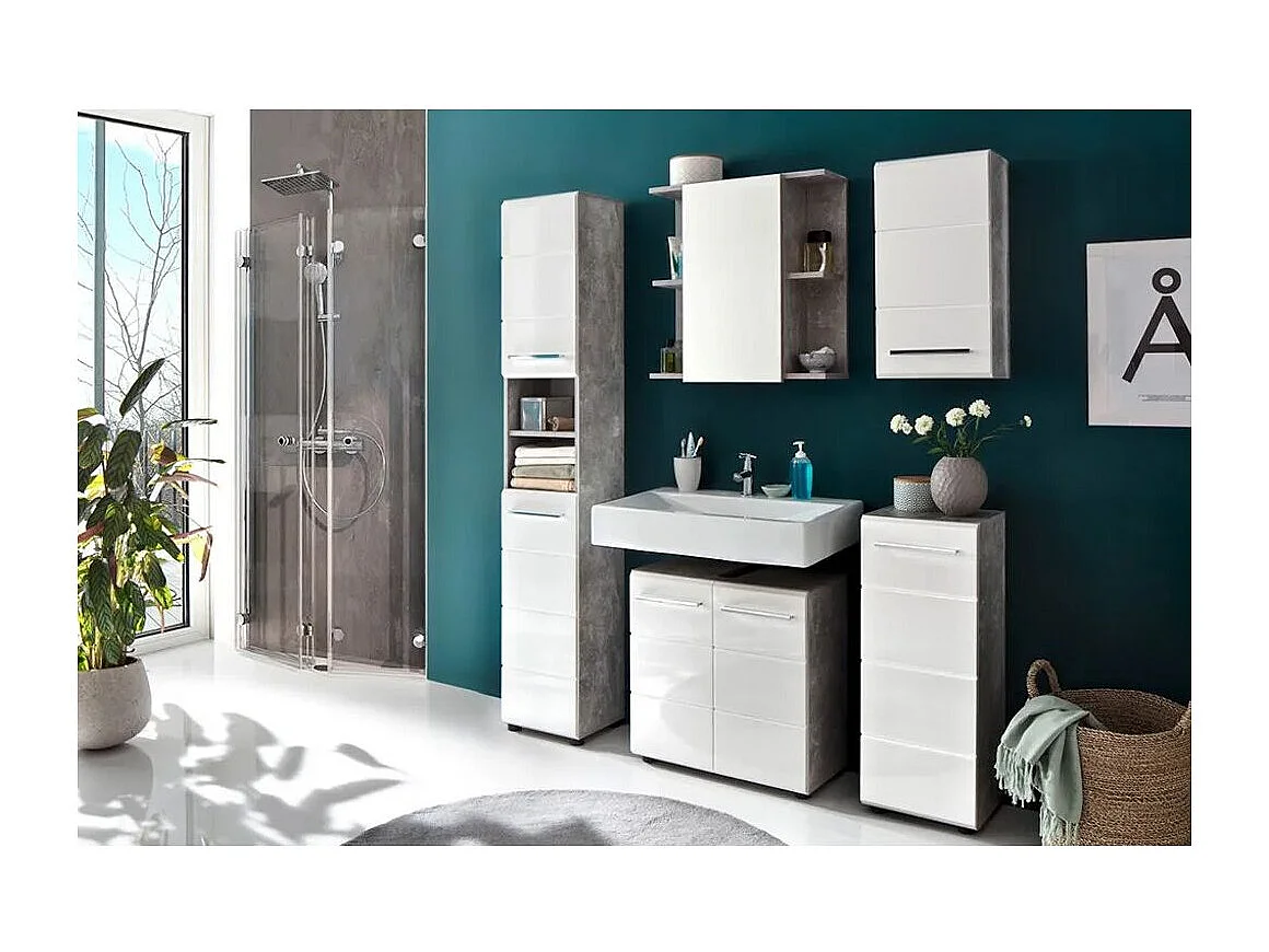 Lenny 1-deurs wit en grijs melamine badkamermeubel met spiegel