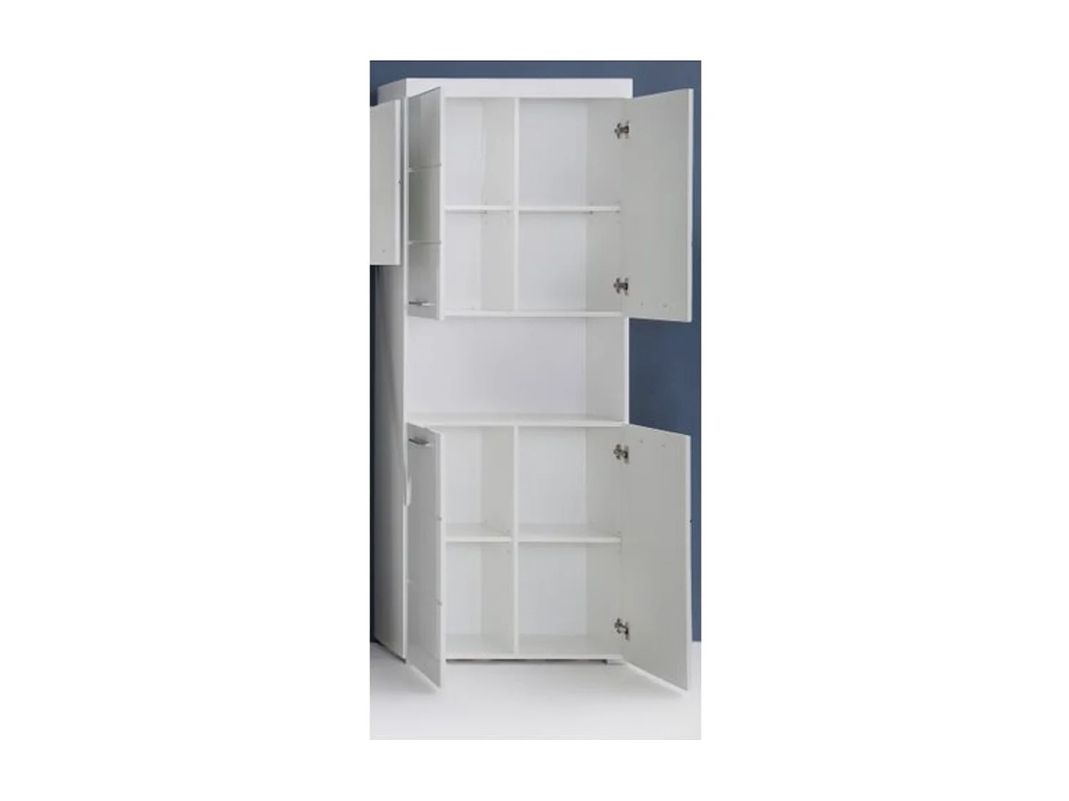 AmandaMandoBea Bad Hochschrank 1 offenes Fach, 4 Türen weiß, weiß Hochglanz.