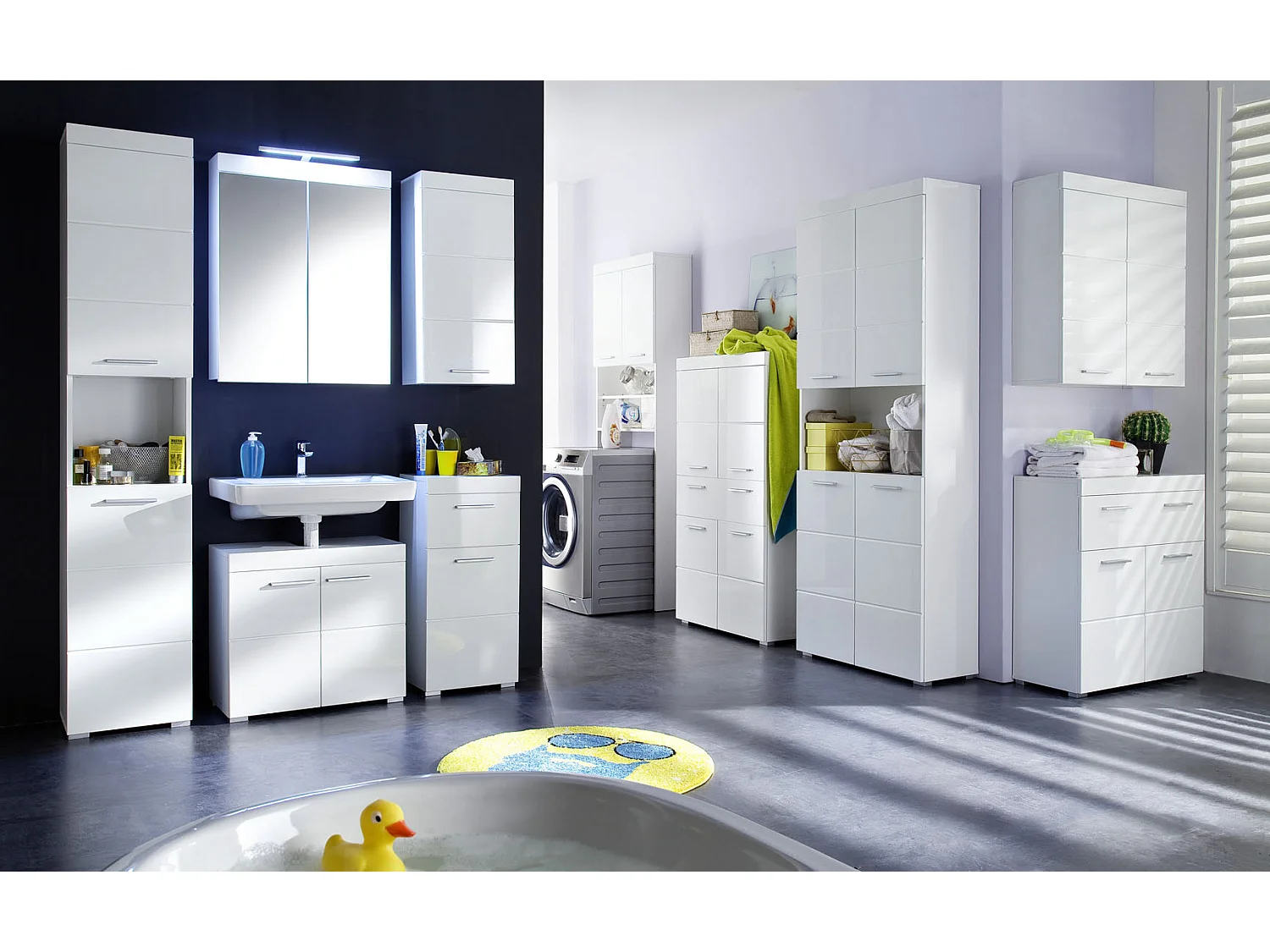 AmandaMandoBea Armoire haute 1 compartiment ouvert, 4 portes, blanc, blanc brillant.