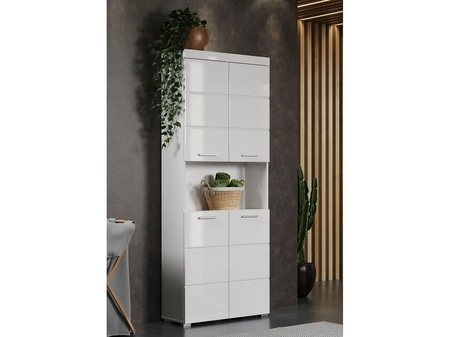 AmandaMandoBea Armoire haute 1 compartiment ouvert, 4 portes, blanc, blanc brillant.