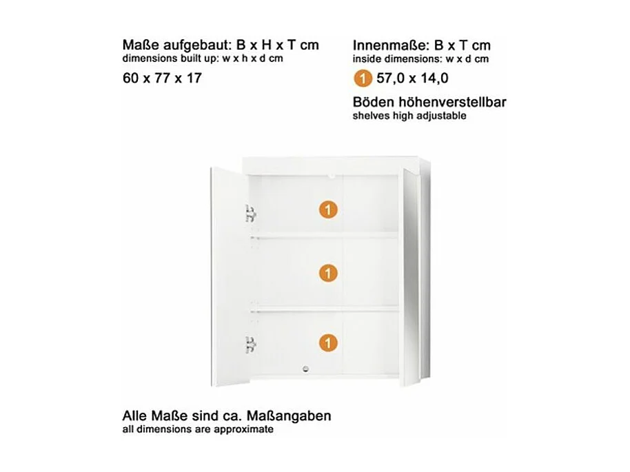 Armoire de toilette 2 portes gris brillant avec miroir Kelia