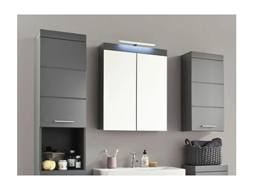 Armoire de toilette 2 portes gris brillant avec miroir Kelia