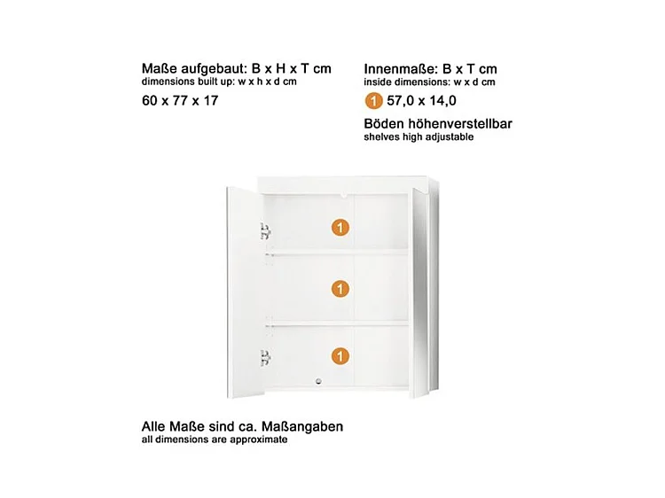 AmandaMandoBea Armoire de toilette murale avec miroir B, 2 portes, miroir, gris, gris agave brillant.