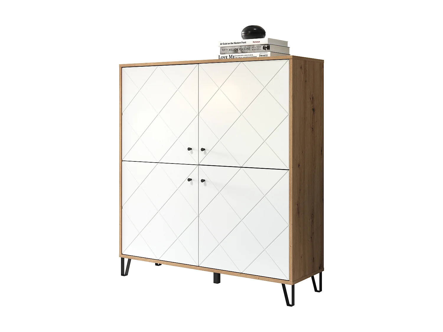 Buffet Bas - Mélaminé chêne - Naturel-blanc - 123 - 136 - 40 cm